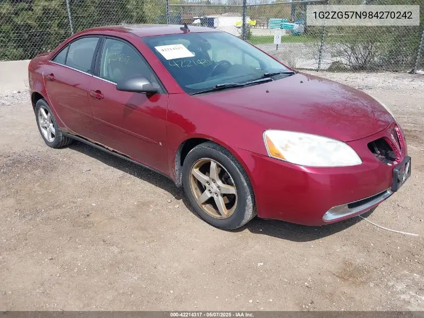 2008 Pontiac G6 VIN: 1G2ZG57N984270242 Lot: 42214317