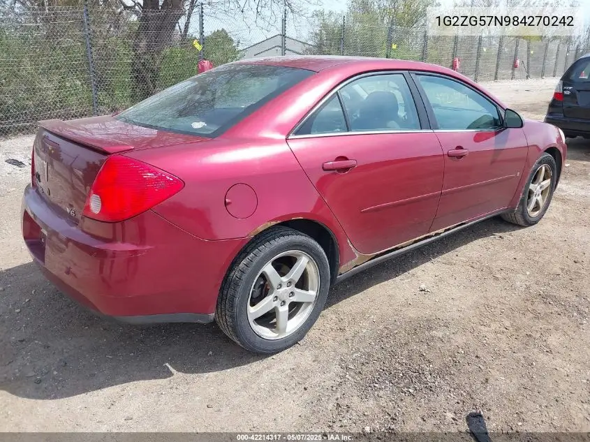 2008 Pontiac G6 VIN: 1G2ZG57N984270242 Lot: 42214317