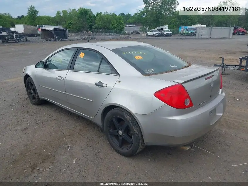 2008 Pontiac G6 VIN: 1G2ZG57N084197181 Lot: 42221282