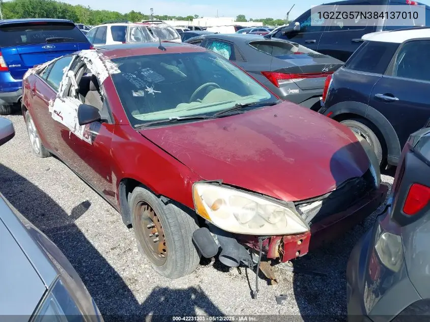 2008 Pontiac G6 VIN: 1G2ZG57N384137010 Lot: 42231303