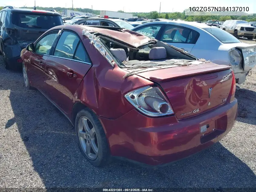 2008 Pontiac G6 VIN: 1G2ZG57N384137010 Lot: 42231303