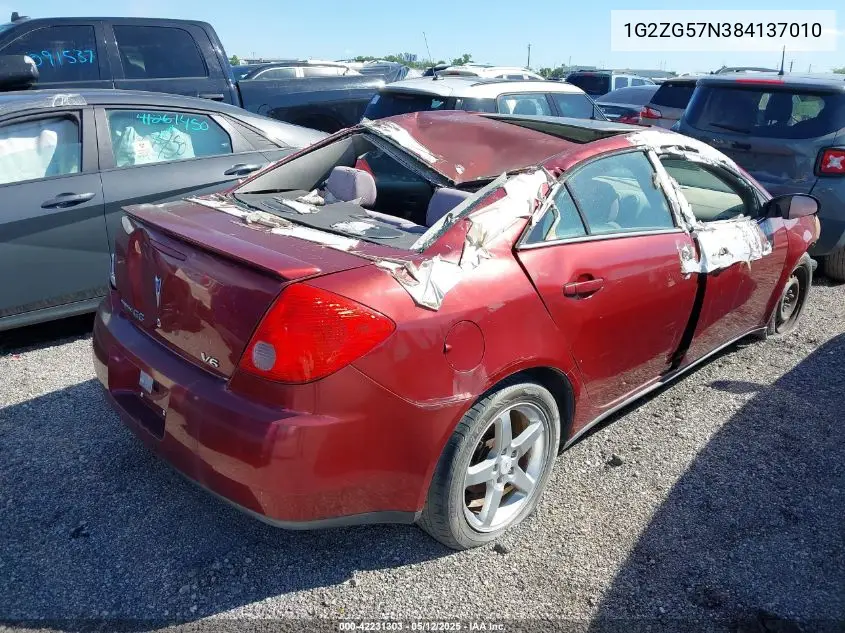 2008 Pontiac G6 VIN: 1G2ZG57N384137010 Lot: 42231303