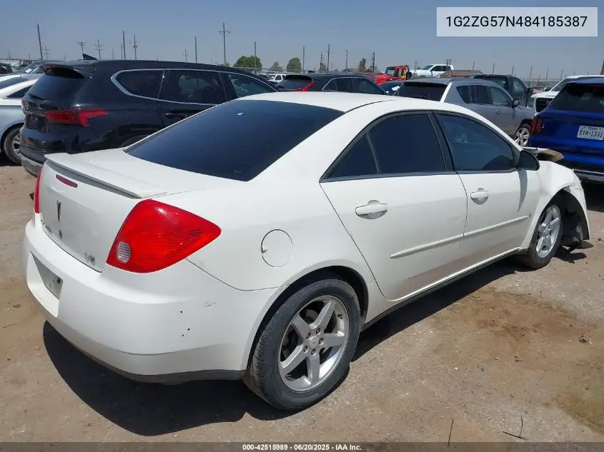 2008 Pontiac G6 VIN: 1G2ZG57N484185387 Lot: 42515989