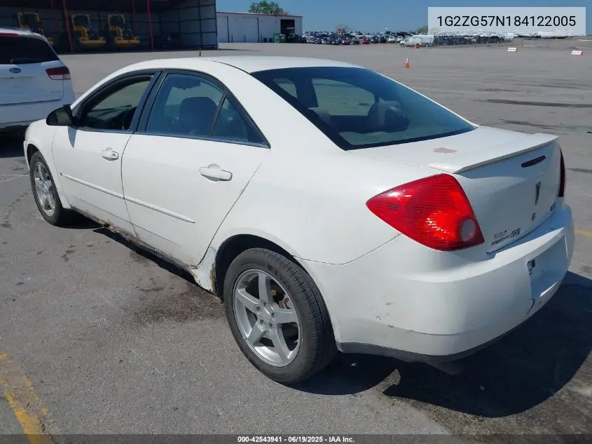 2008 Pontiac G6 VIN: 1G2ZG57N184122005 Lot: 42543941