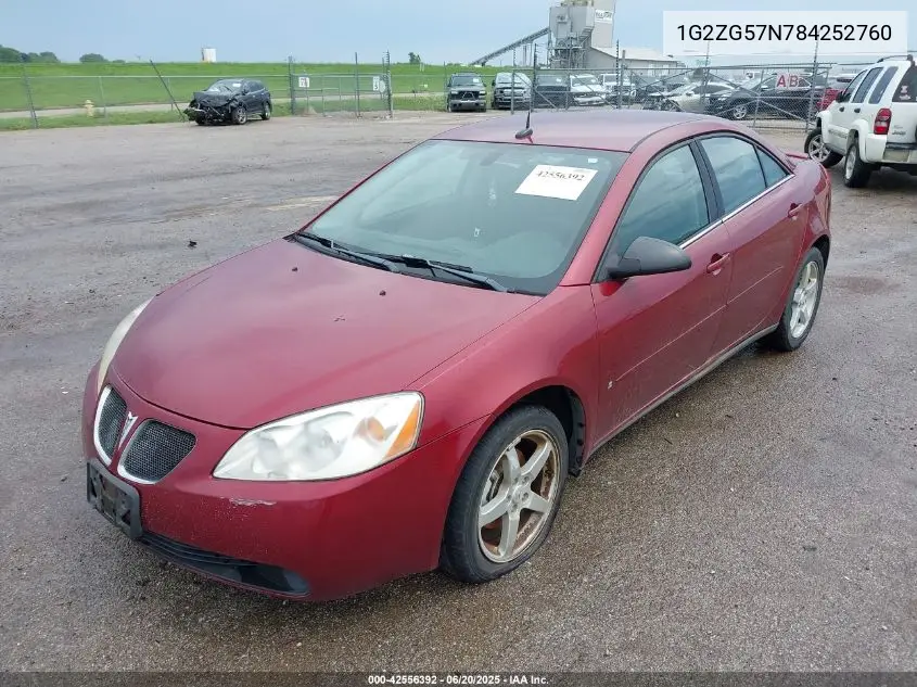 2008 Pontiac G6 VIN: 1G2ZG57N784252760 Lot: 42556392