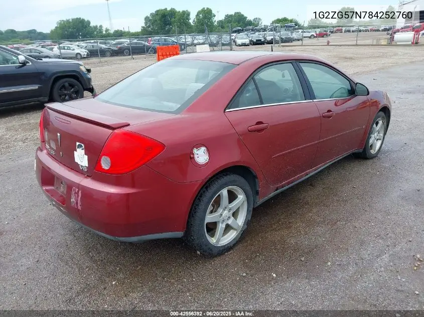 2008 Pontiac G6 VIN: 1G2ZG57N784252760 Lot: 42556392
