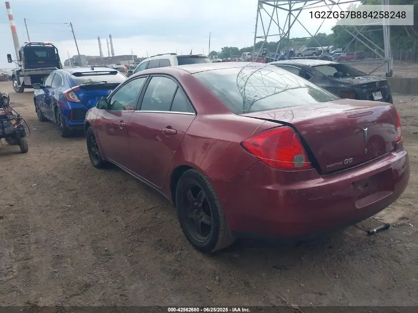 2008 Pontiac G6 VIN: 1G2ZG57B884258248 Lot: 42562680