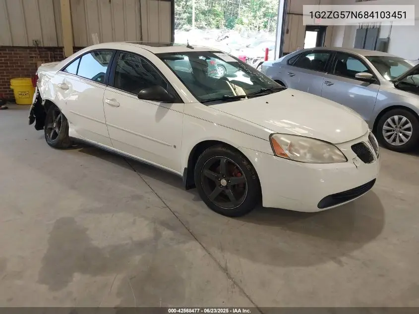 2008 Pontiac G6 VIN: 1G2ZG57N684103451 Lot: 42568477
