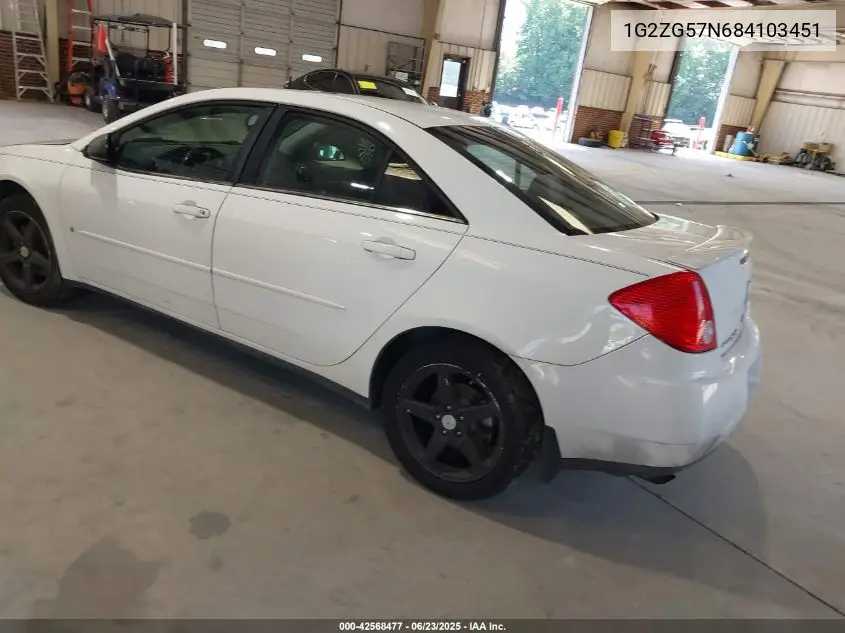 2008 Pontiac G6 VIN: 1G2ZG57N684103451 Lot: 42568477