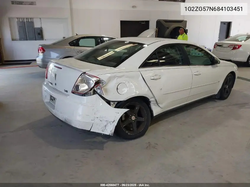 2008 Pontiac G6 VIN: 1G2ZG57N684103451 Lot: 42568477