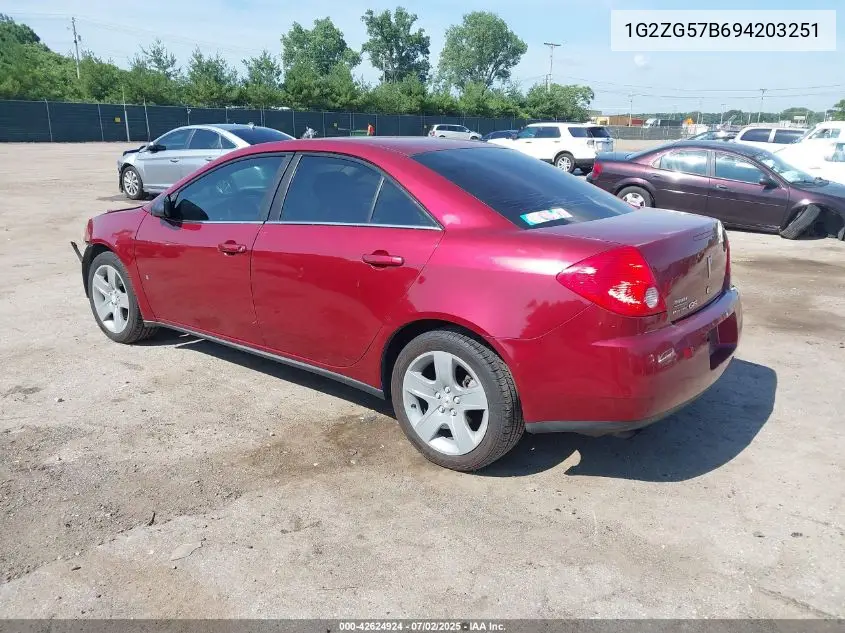 2009 Pontiac G6 VIN: 1G2ZG57B694203251 Lot: 42624924