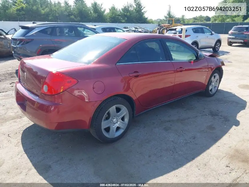 2009 Pontiac G6 VIN: 1G2ZG57B694203251 Lot: 42624924