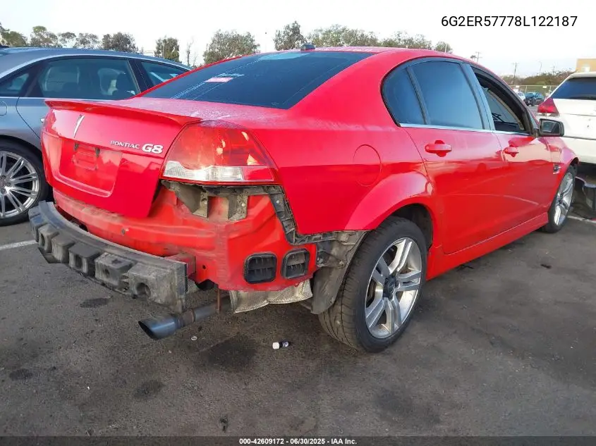 2008 Pontiac G8 VIN: 6G2ER57778L122187 Lot: 42609172