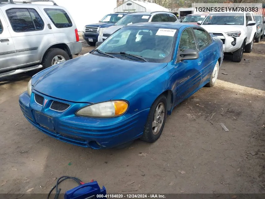 2000 Pontiac Grand Am Se1 VIN: 1G2NF52E1YM780383 Lot: 41184020