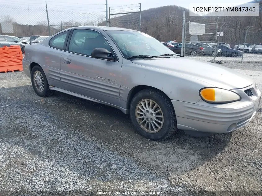 2000 Pontiac Grand Am Se1 VIN: 1G2NF12T1YM847345 Lot: 41398208