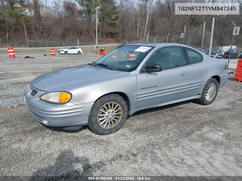 2000 Pontiac Grand Am Se1 VIN: 1G2NF12T1YM847345 Lot: 41398208