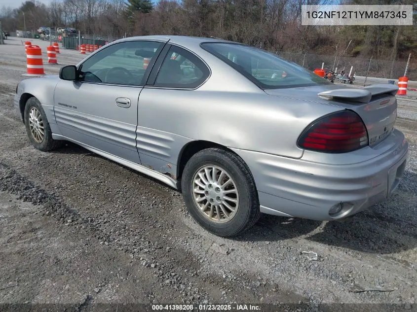 2000 Pontiac Grand Am Se1 VIN: 1G2NF12T1YM847345 Lot: 41398208