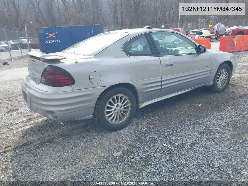 2000 Pontiac Grand Am Se1 VIN: 1G2NF12T1YM847345 Lot: 41398208
