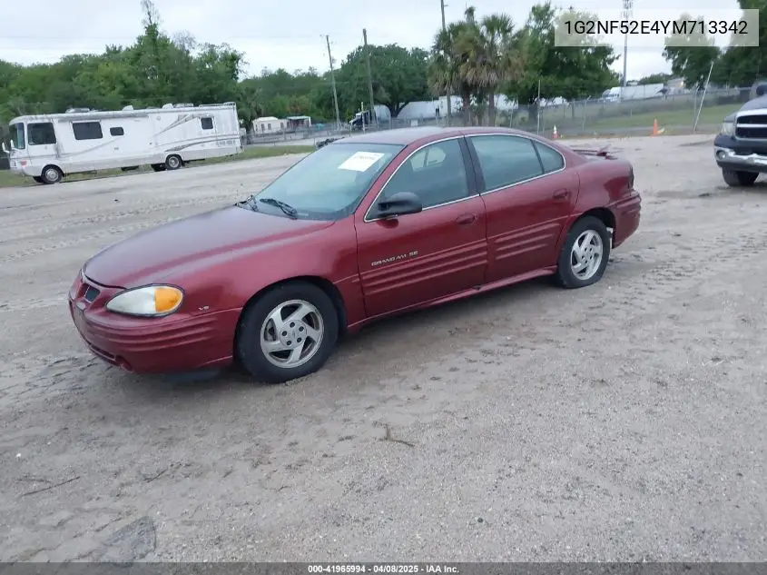 2000 Pontiac Grand Am Se1 VIN: 1G2NF52E4YM713342 Lot: 41965994