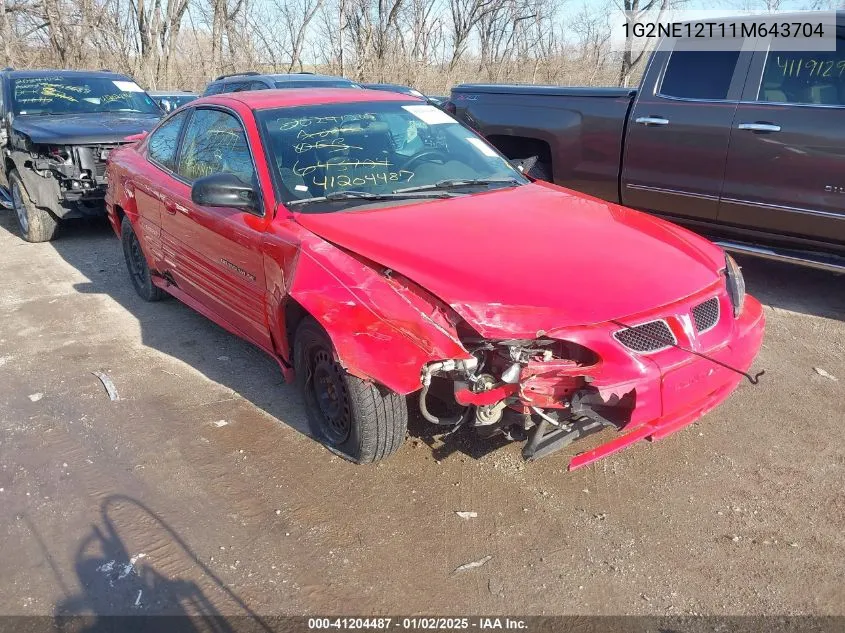 2001 Pontiac Grand Am Se VIN: 1G2NE12T11M643704 Lot: 41204487