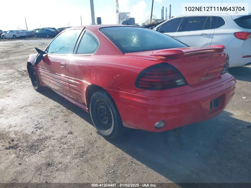 2001 Pontiac Grand Am Se VIN: 1G2NE12T11M643704 Lot: 41204487