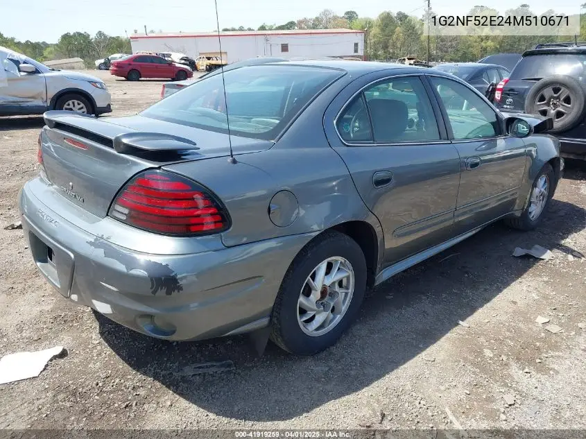 2004 Pontiac Grand Am Se1 VIN: 1G2NF52E24M510671 Lot: 41919259