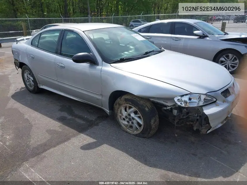 2004 Pontiac Grand Am Se1 VIN: 1G2NF52E34M600296 Lot: 42019742