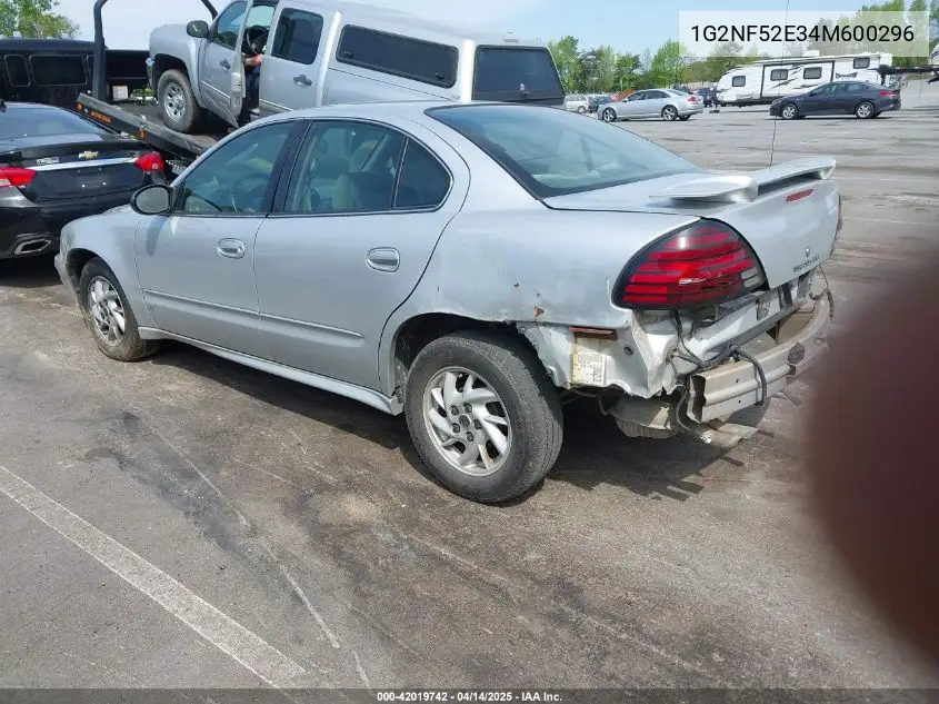 2004 Pontiac Grand Am Se1 VIN: 1G2NF52E34M600296 Lot: 42019742