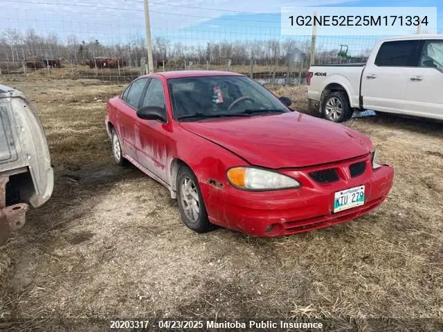 2005 Pontiac Grand Am Se VIN: 1G2NE52E25M171334 Lot: 20203317