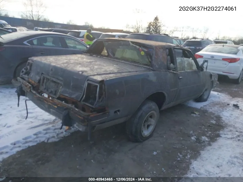 1986 Pontiac Grand Prix Le VIN: 2G2GK37H2G2274061 Lot: 40943465