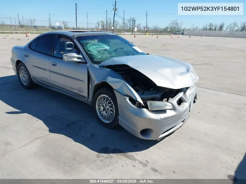 2000 Pontiac Grand Prix Gt VIN: 1G2WP52K3YF154801 Lot: 41846527