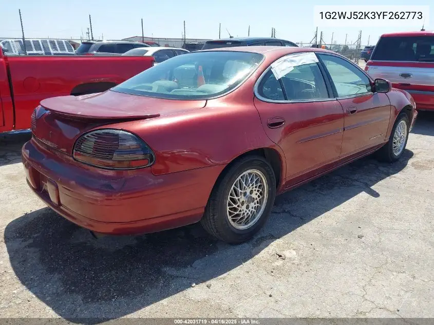 2000 Pontiac Grand Prix Se VIN: 1G2WJ52K3YF262773 Lot: 42031719