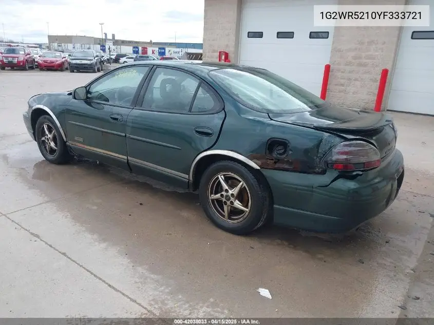2000 Pontiac Grand Prix Gtp VIN: 1G2WR5210YF333721 Lot: 42038033
