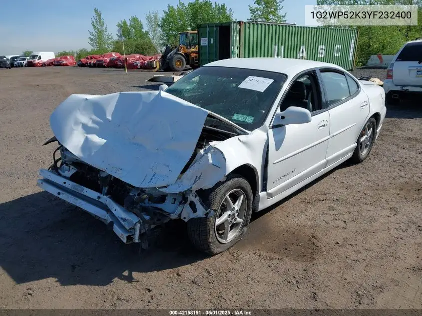 2000 Pontiac Grand Prix Gt VIN: 1G2WP52K3YF232400 Lot: 42158151