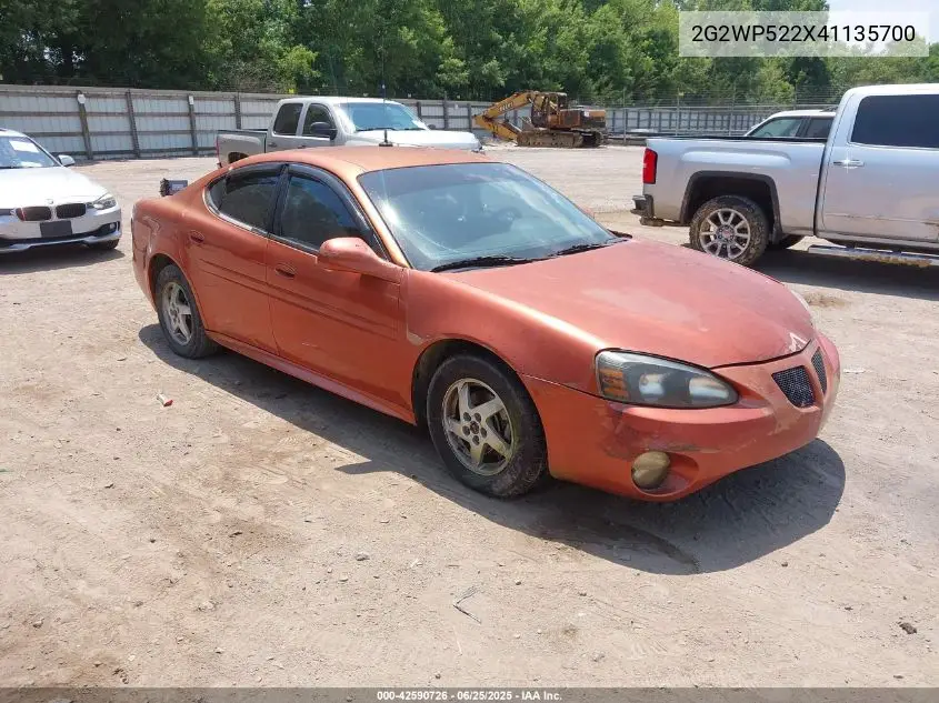 2004 Pontiac Grand Prix Gt1 VIN: 2G2WP522X41135700 Lot: 42590726