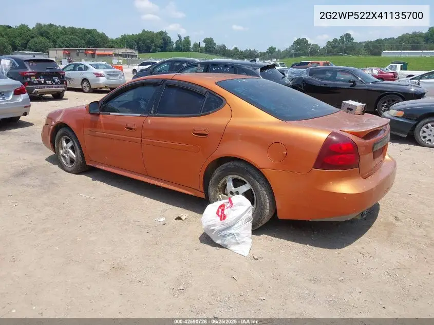 2004 Pontiac Grand Prix Gt1 VIN: 2G2WP522X41135700 Lot: 42590726