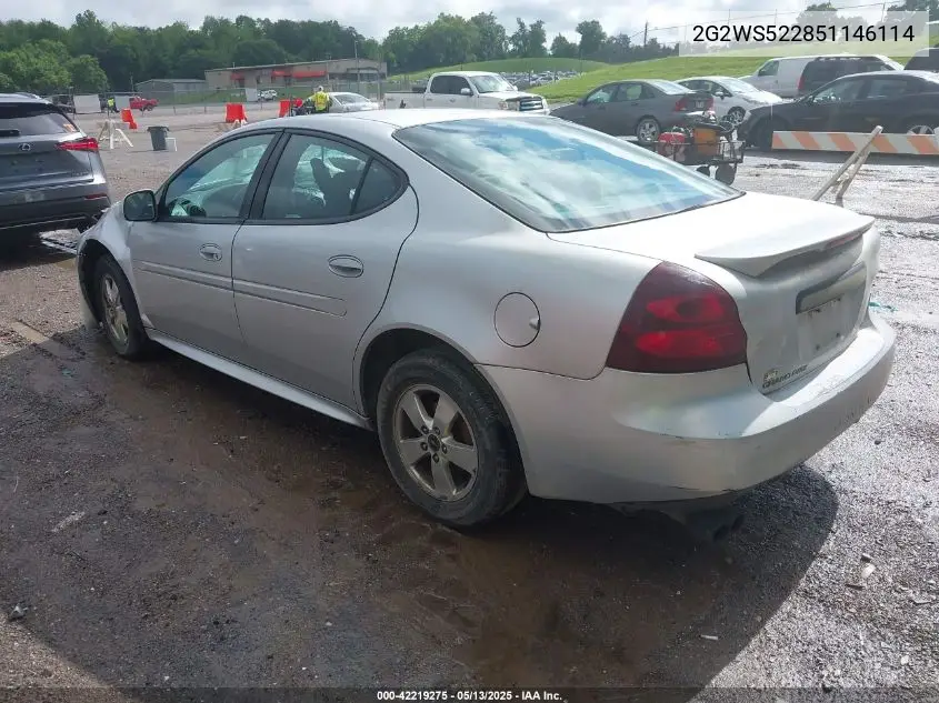 2005 Pontiac Grand Prix Gt VIN: 2G2WS522851146114 Lot: 42219275