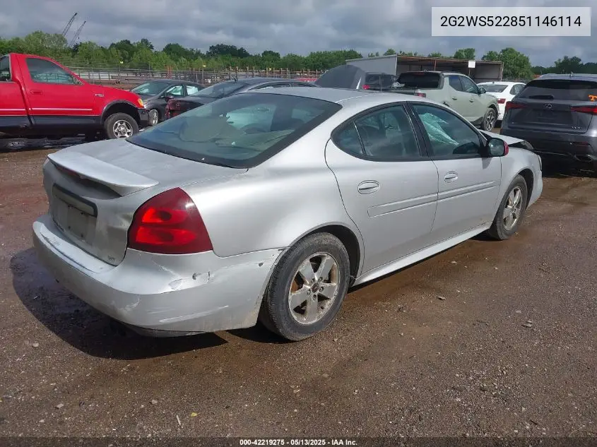 2005 Pontiac Grand Prix Gt VIN: 2G2WS522851146114 Lot: 42219275