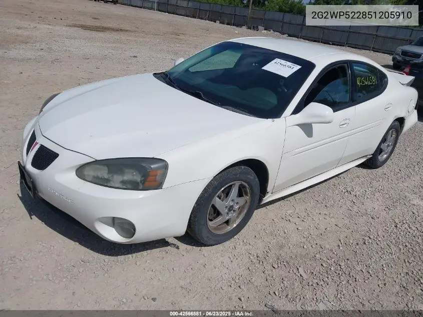 2005 Pontiac Grand Prix VIN: 2G2WP522851205910 Lot: 42566581