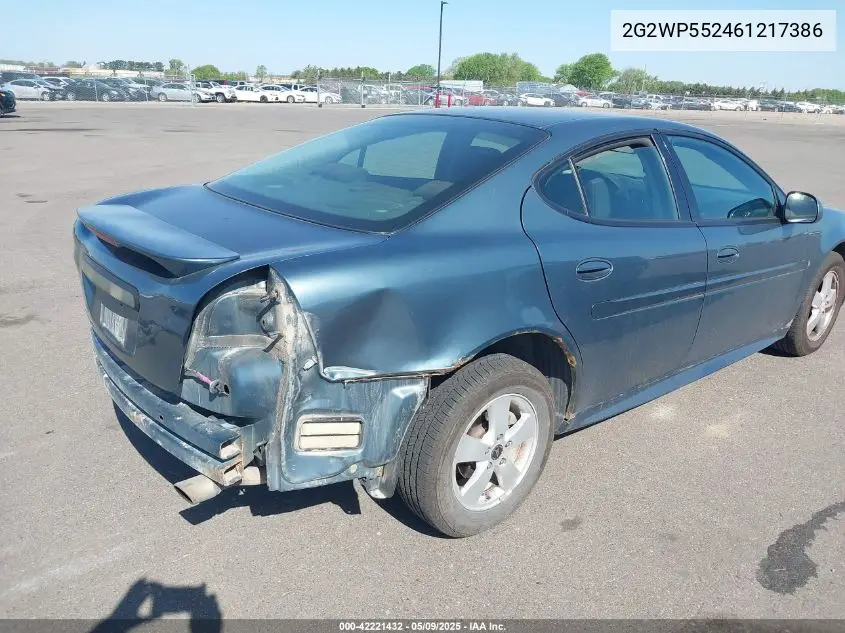 2006 Pontiac Grand Prix VIN: 2G2WP552461217386 Lot: 42221432