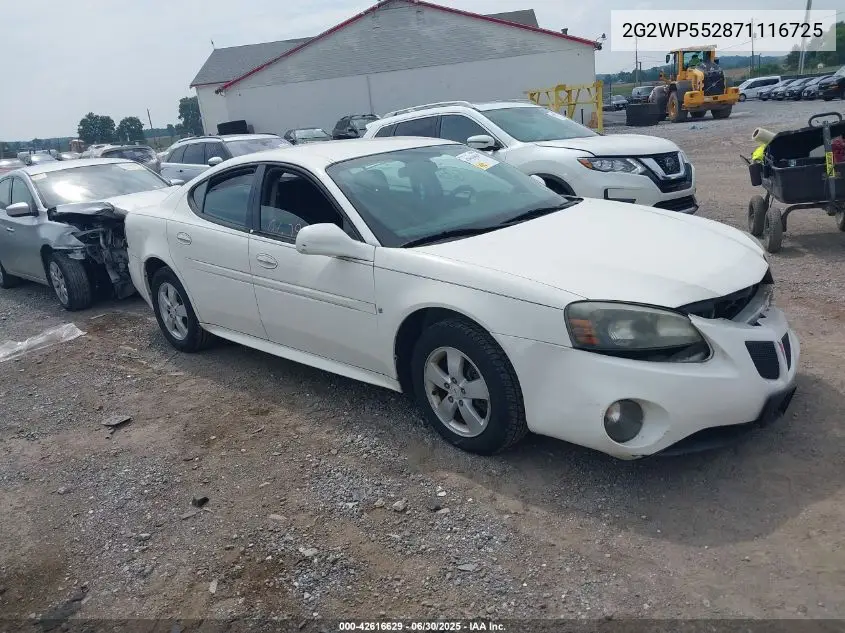 2007 Pontiac Grand Prix VIN: 2G2WP552871116725 Lot: 42616629
