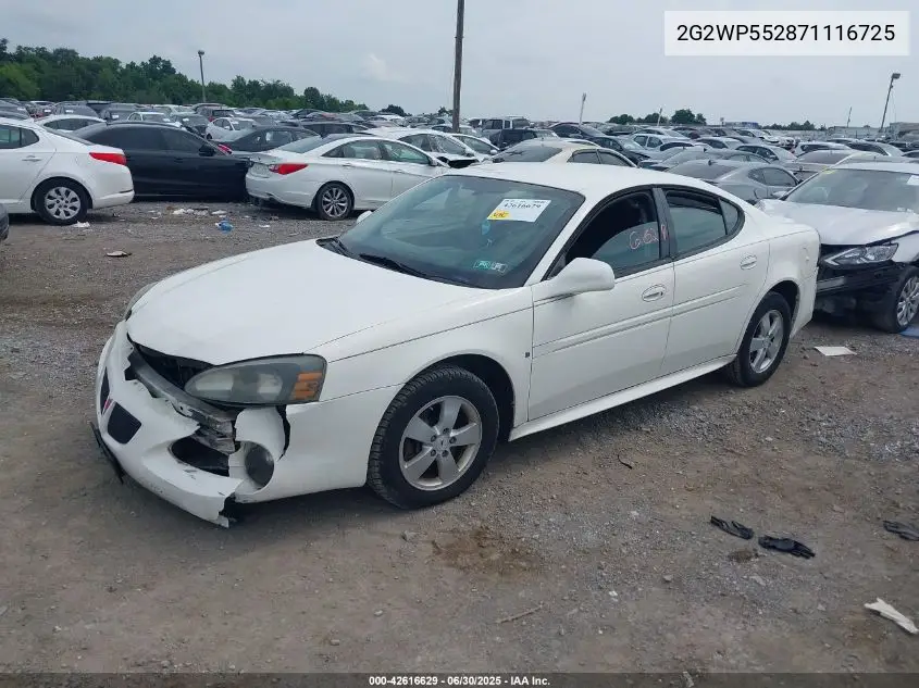2007 Pontiac Grand Prix VIN: 2G2WP552871116725 Lot: 42616629