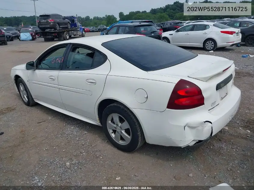 2007 Pontiac Grand Prix VIN: 2G2WP552871116725 Lot: 42616629