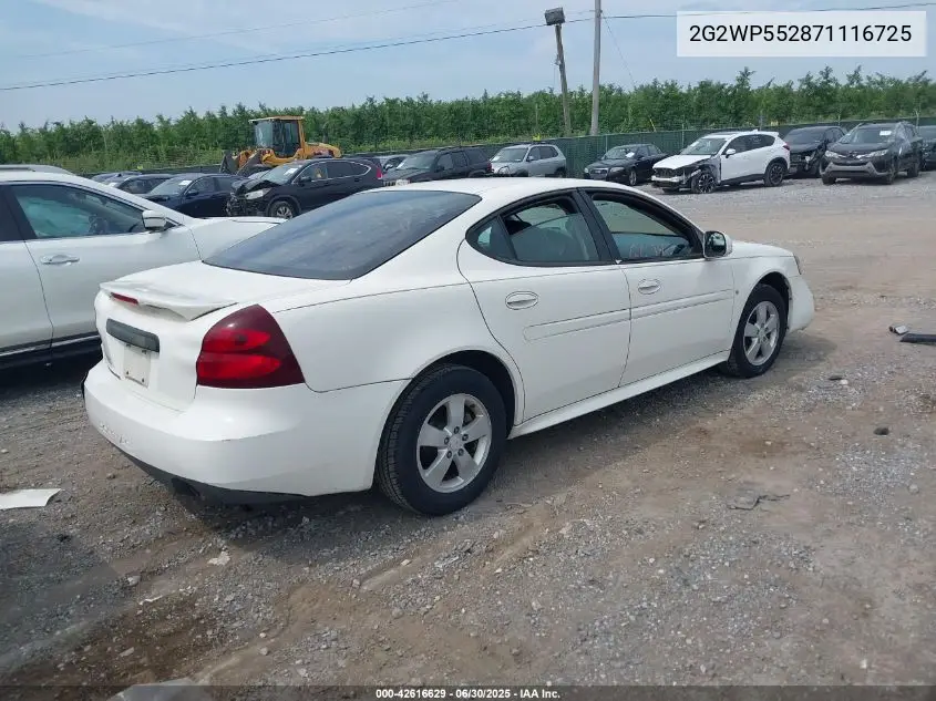 2007 Pontiac Grand Prix VIN: 2G2WP552871116725 Lot: 42616629