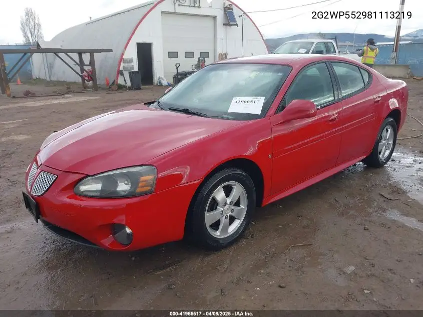 2008 Pontiac Grand Prix VIN: 2G2WP552981113219 Lot: 41966517