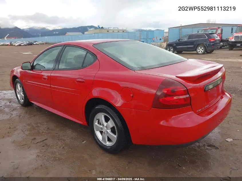 2008 Pontiac Grand Prix VIN: 2G2WP552981113219 Lot: 41966517