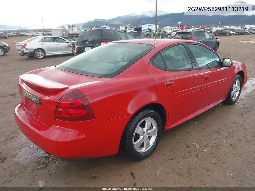 2008 Pontiac Grand Prix VIN: 2G2WP552981113219 Lot: 41966517