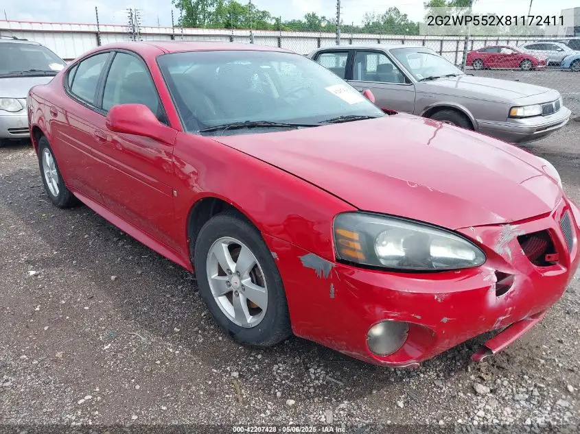 2008 Pontiac Grand Prix VIN: 2G2WP552X81172411 Lot: 42207428