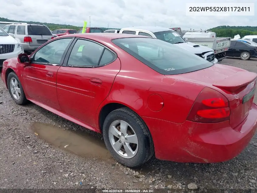 2008 Pontiac Grand Prix VIN: 2G2WP552X81172411 Lot: 42207428