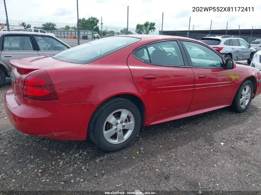 2008 Pontiac Grand Prix VIN: 2G2WP552X81172411 Lot: 42207428